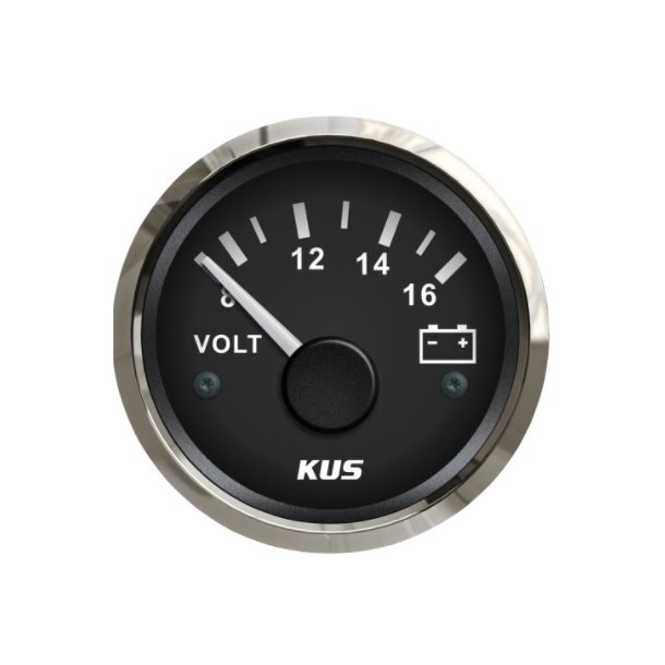 Kus voltmeter analog 8-16V sort/rustfritt